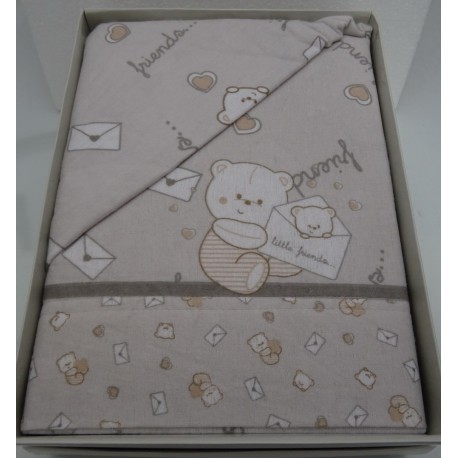 Lenzuolino beige per letto, 120x180 cm in flanella stampata " Little friends "