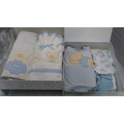 Bauletto corredino 2 cassetti per neonato, colore azzurro