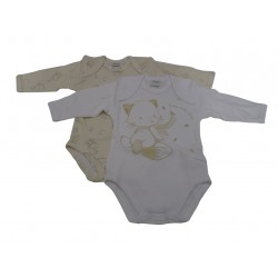 Body neonato Ellepi, manica lunga caldo cotone, confezione da 2 pz, colore beige