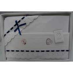Sheet for cradle 90x120 cm with aida, white and blue colour